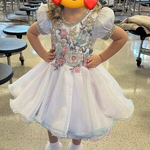 Elegant White and Pink Kids Pageant Dress 3/4T